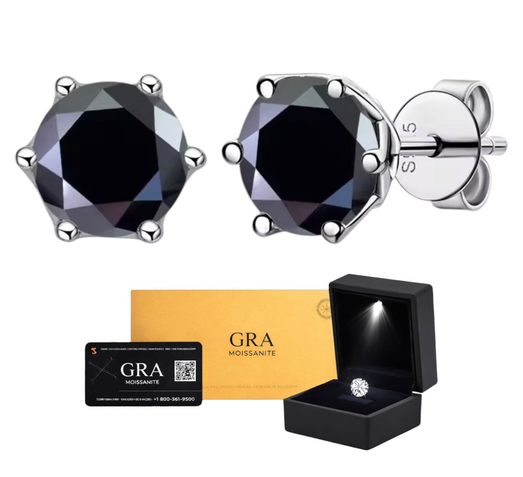 Aretes Plata .925 - Moissanita Black 0.5 ct.