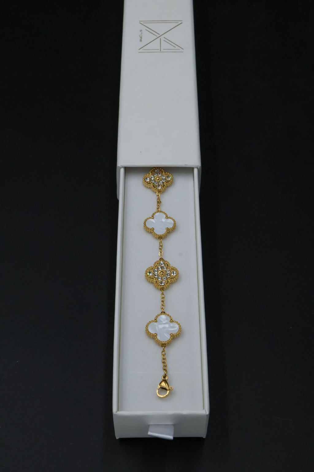 Pulsera Trébol 15 mm con Zirconias 3 en 1 Dorado - Blanco
