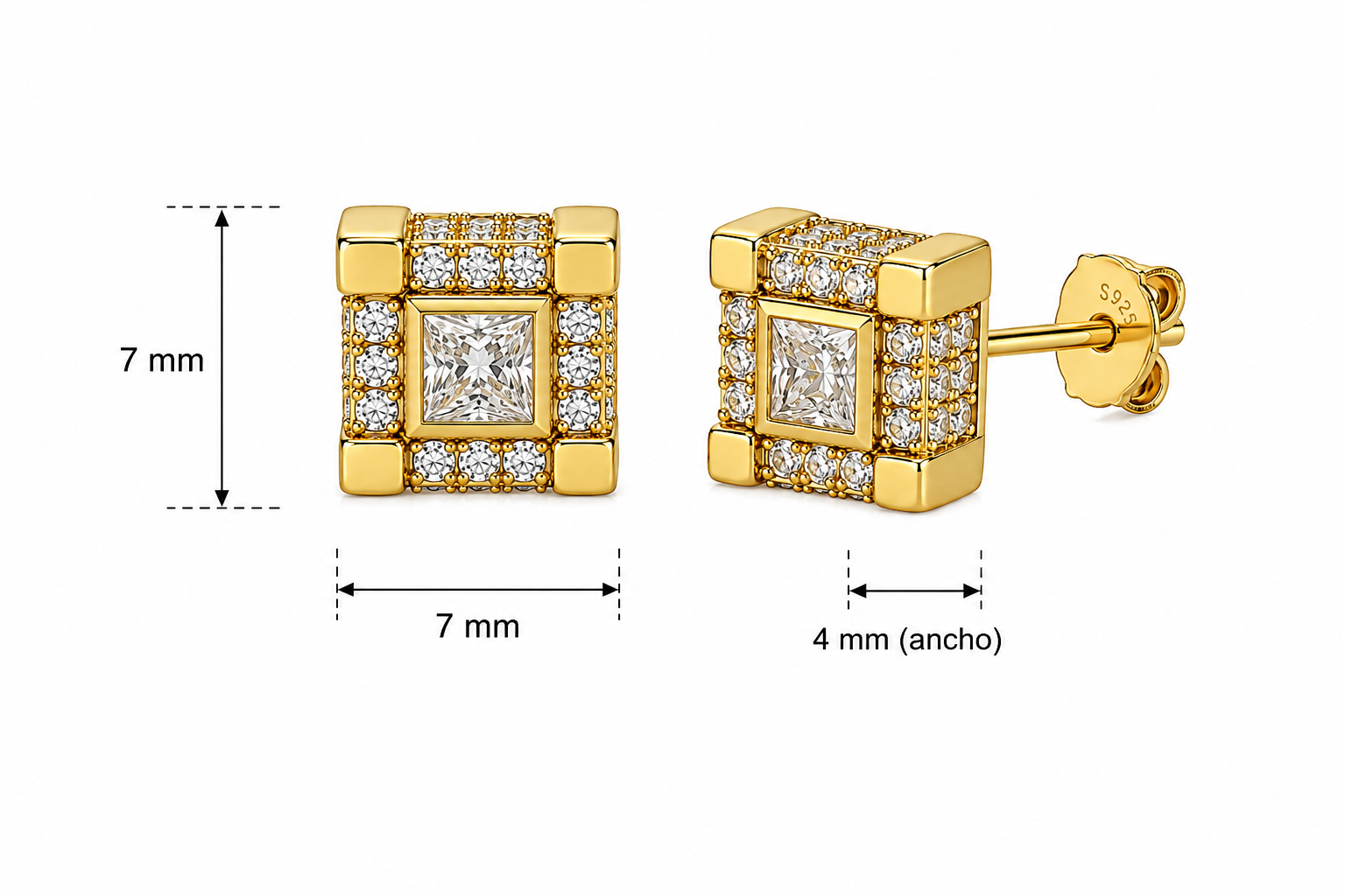 Aretes en Plata 925 Cuadrado Gold - Moissanita.