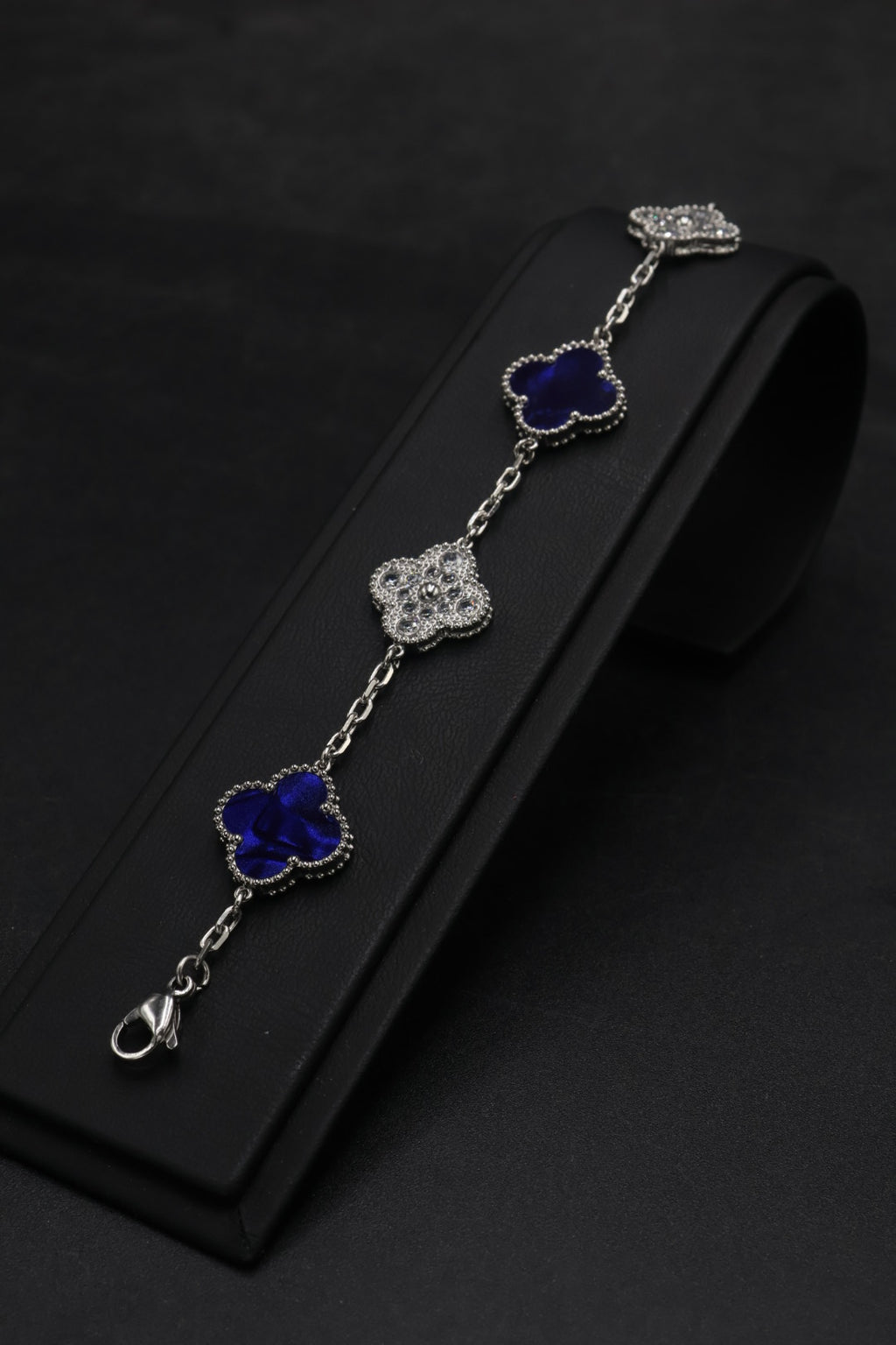 Pulsera Trébol 15 mm Mármol Azul con Zirconias