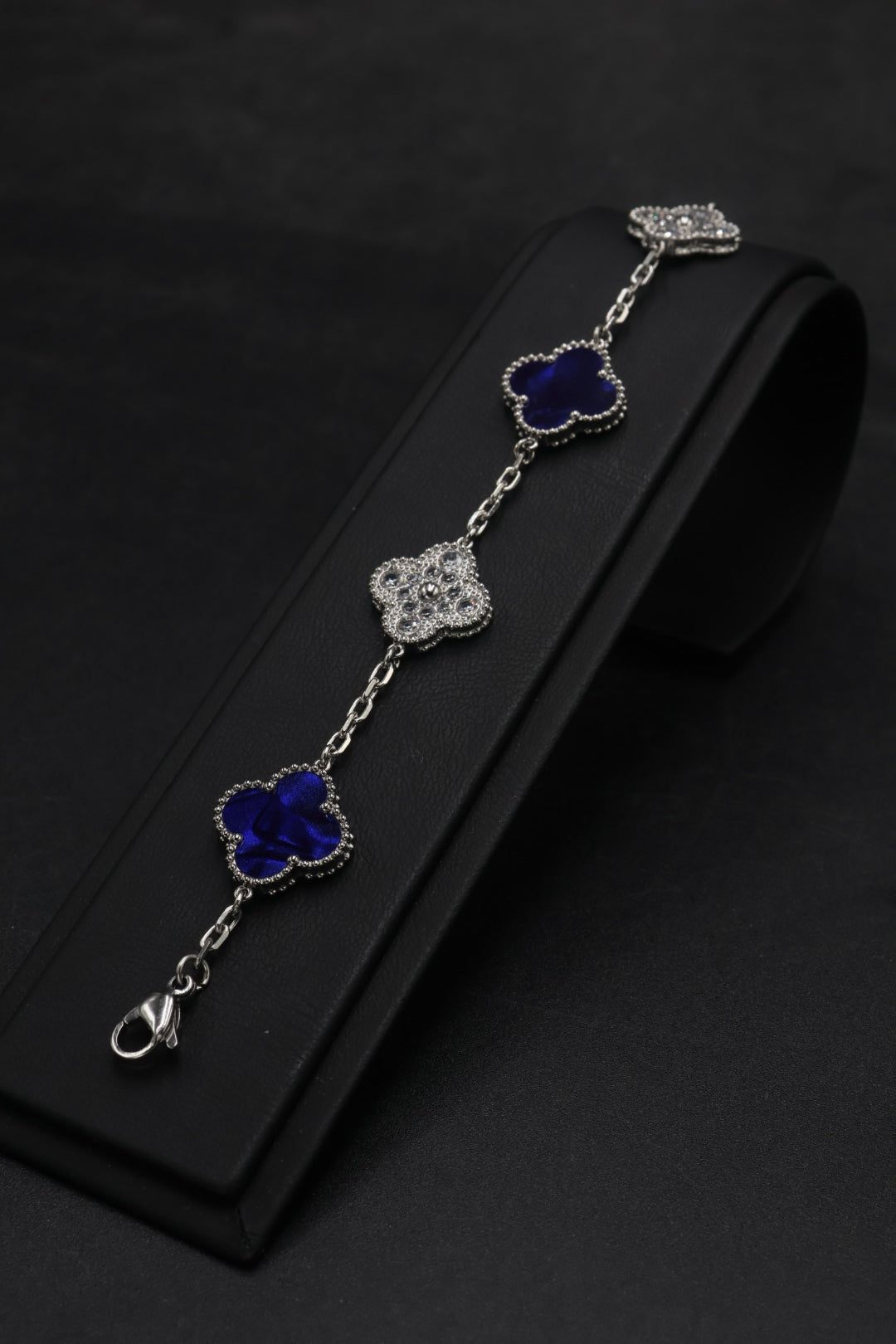 Pulsera Trébol 15 mm Mármol Azul con Zirconias