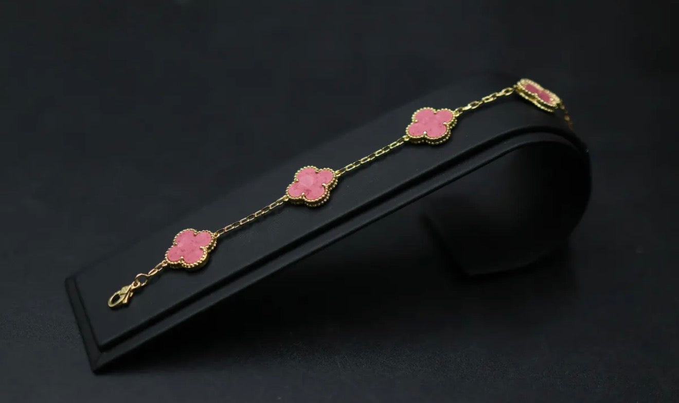 Pulsera VCA Plata .925 1:1 Vintage Alhambra, 5 Motivos Rosa Coral - Gold.