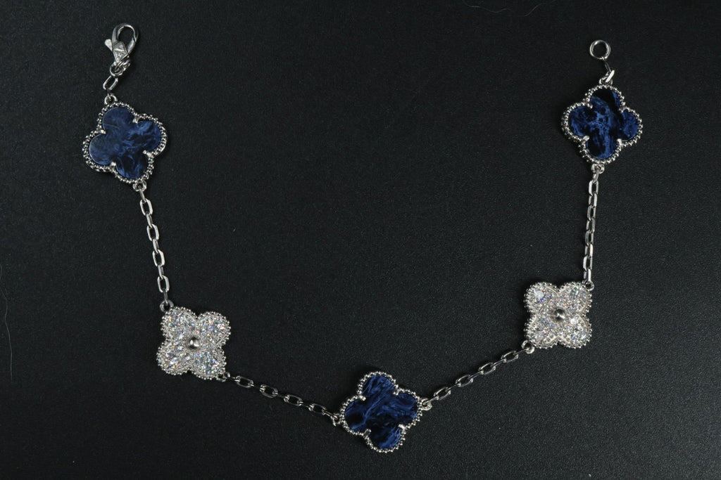 Pulsera VCA Plata .925 1:1 Vintage Alhambra, 5 Motivos Sodalita- Diamonds.