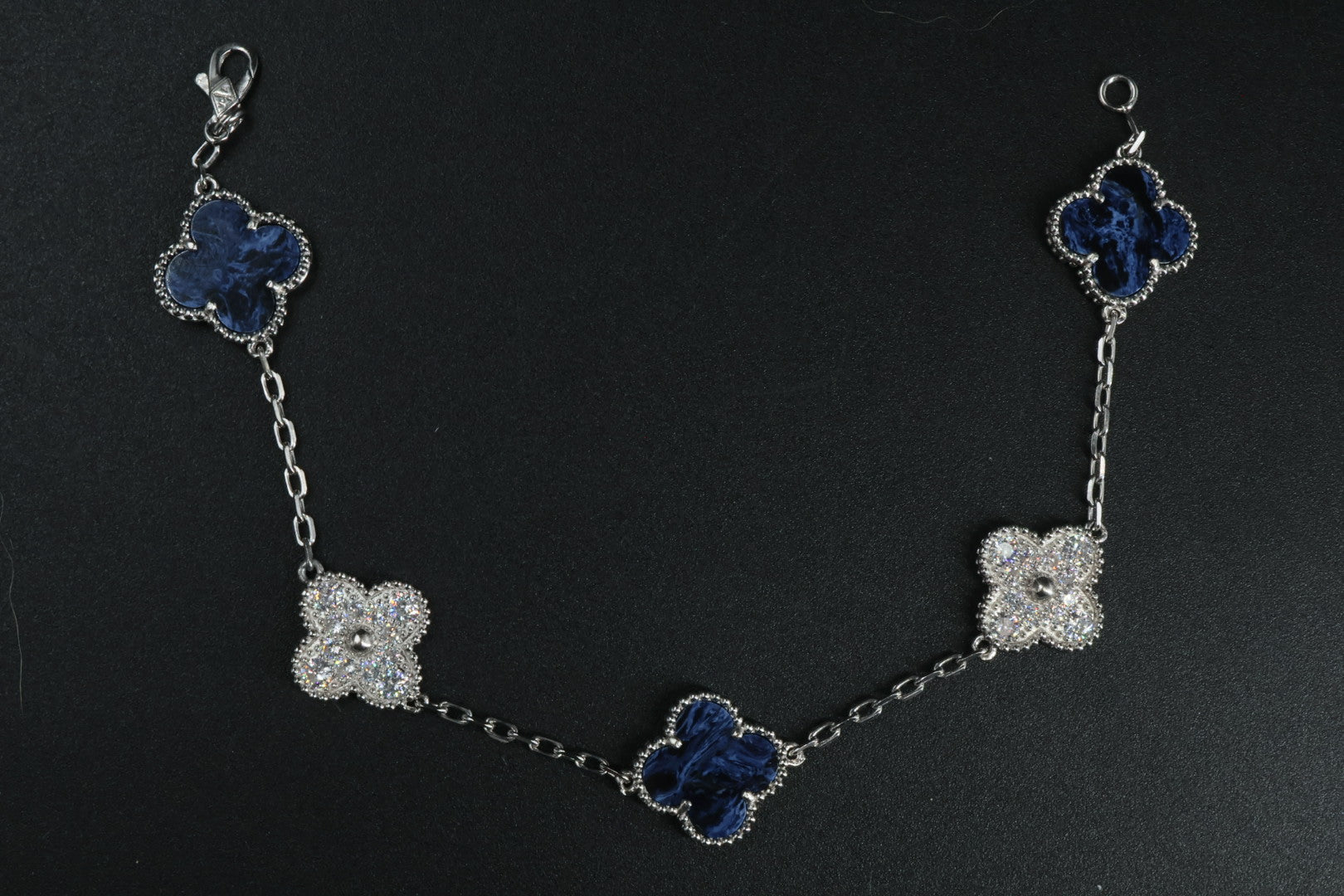 Pulsera VCA Plata .925 1:1 Vintage Alhambra, 5 Motivos Sodalita- Diamonds.
