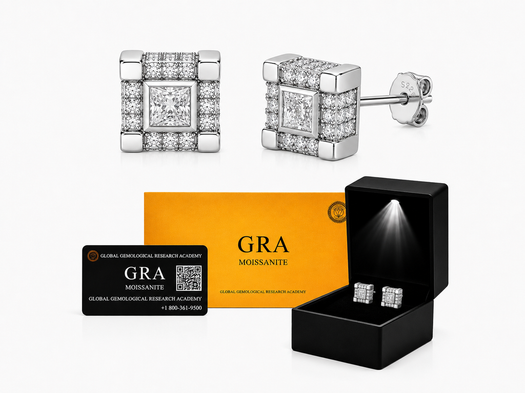Aretes en Plata 925 Cuadrado Silver - Moissanita.