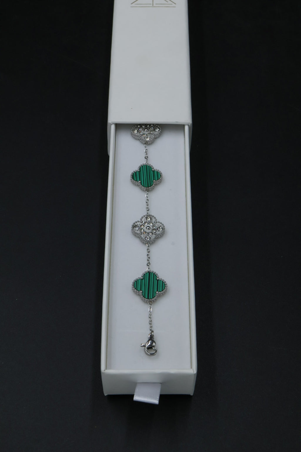 Pulsera Trébol 15 mm con Zirconias 3 en 1 Plateado - Verde