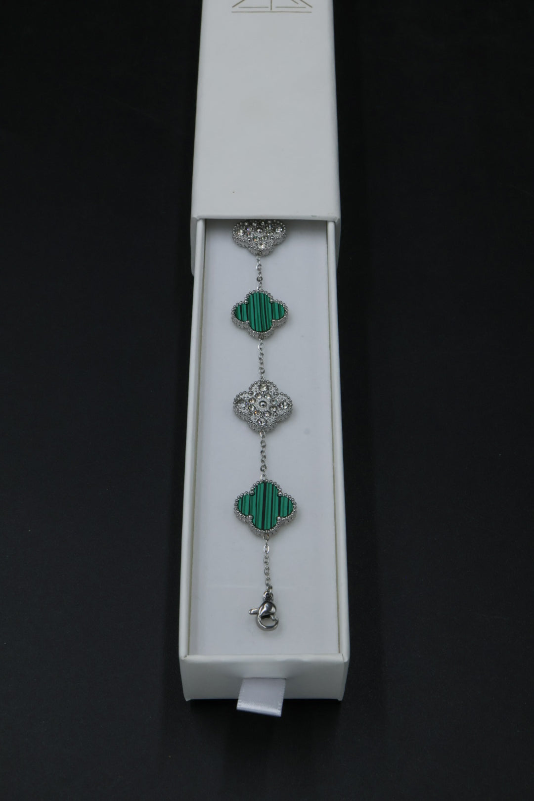 Pulsera Trébol 15 mm con Zirconias 3 en 1 Plateado - Verde