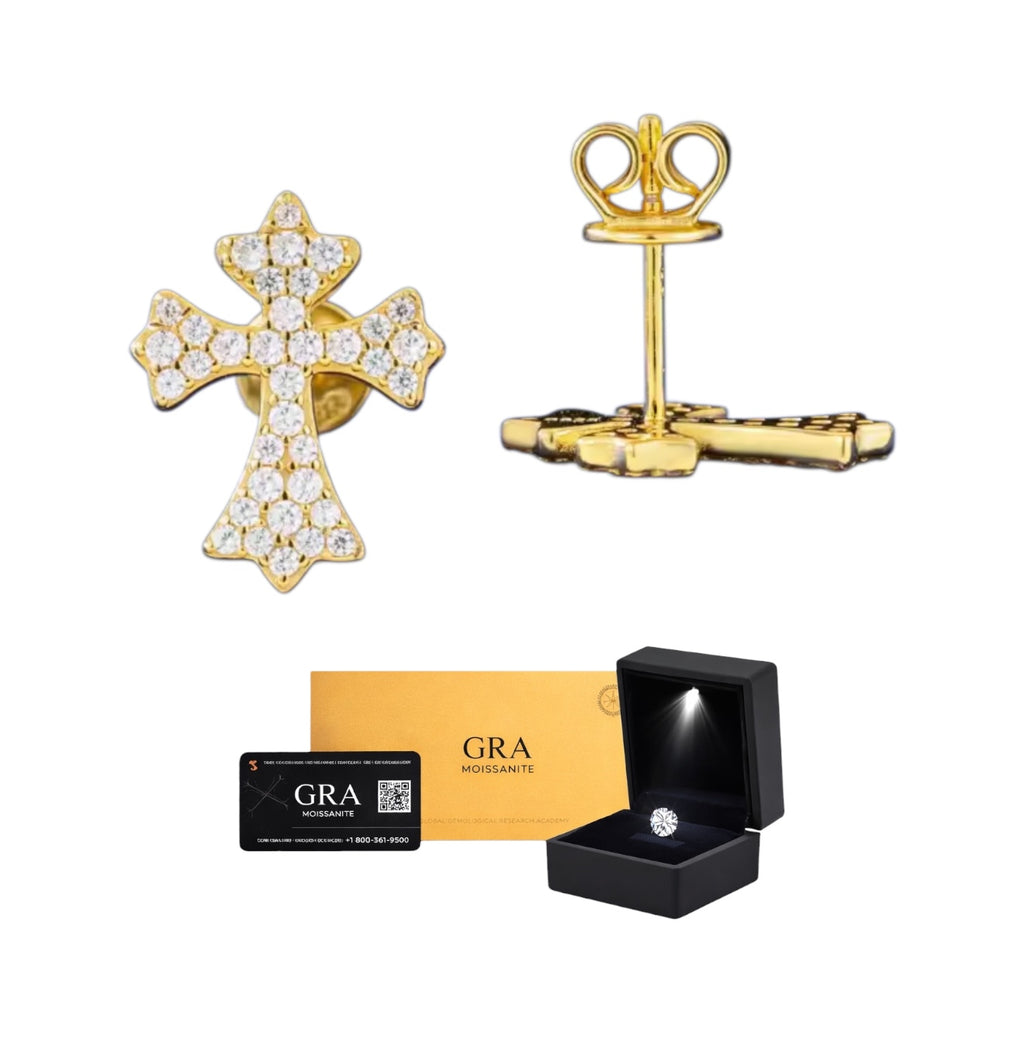 Aretes Cross Plata .925 Baño de Oro - Moissanita D 0.008 ct.