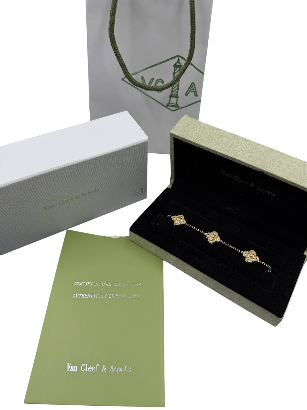 Pulsera VCA Plata .925 1:1 Vintage Alhambra, 5 Diamonds / Gold
