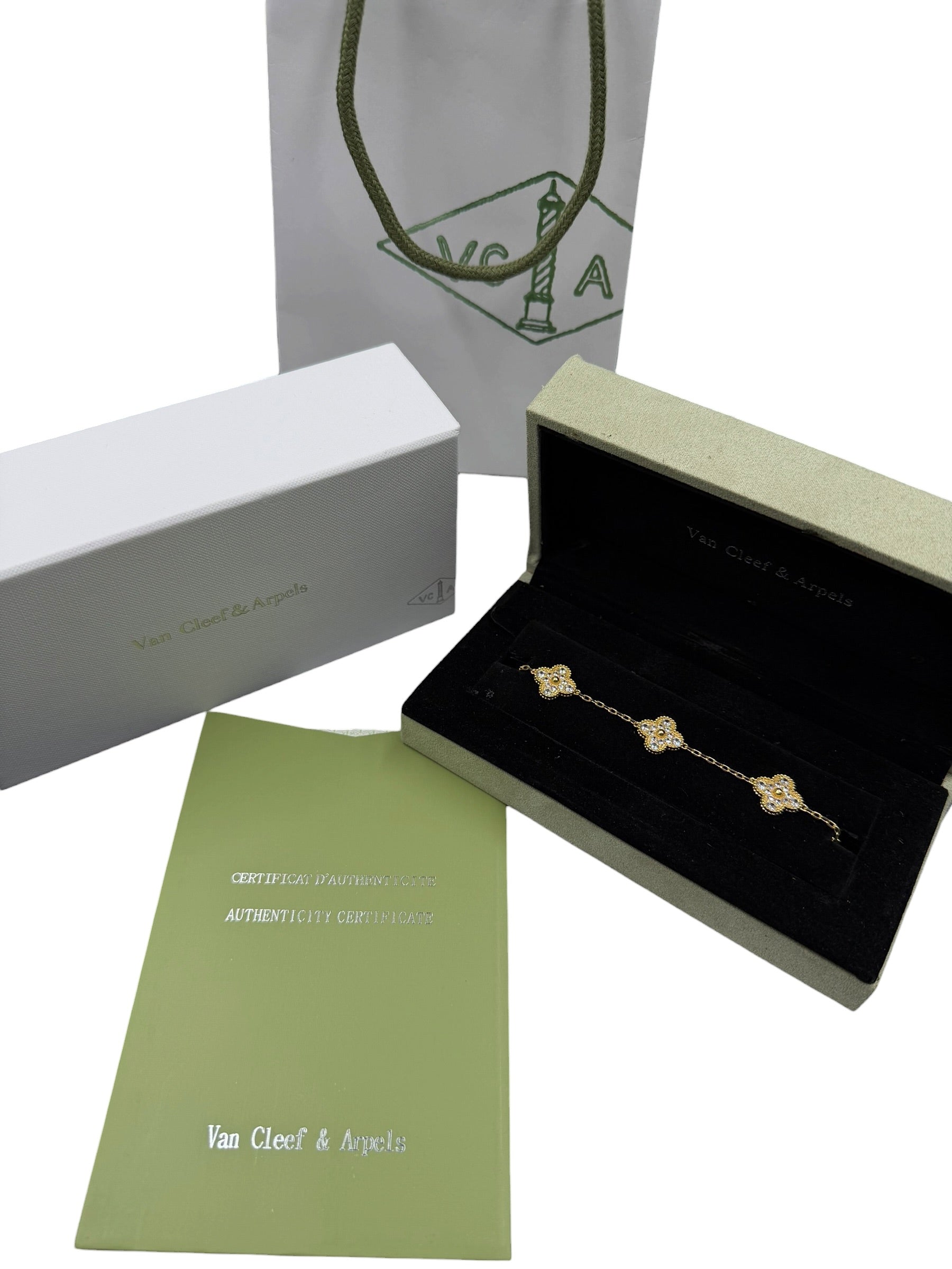 Pulsera VCA Plata .925 1:1 Vintage Alhambra, 5 Diamonds / Gold