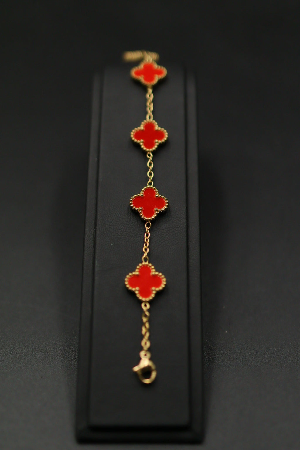 Pulsera Trébol 13 mm Liso Dorado - Rojo.