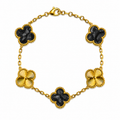 Pulsera Trébol Negro Mármol- Láser Dorado.