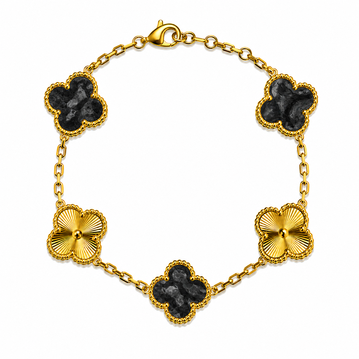 Pulsera Trébol Negro Mármol- Láser Dorado.