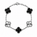 Pulsera Trébol Negro Mármol- Láser Plateado.