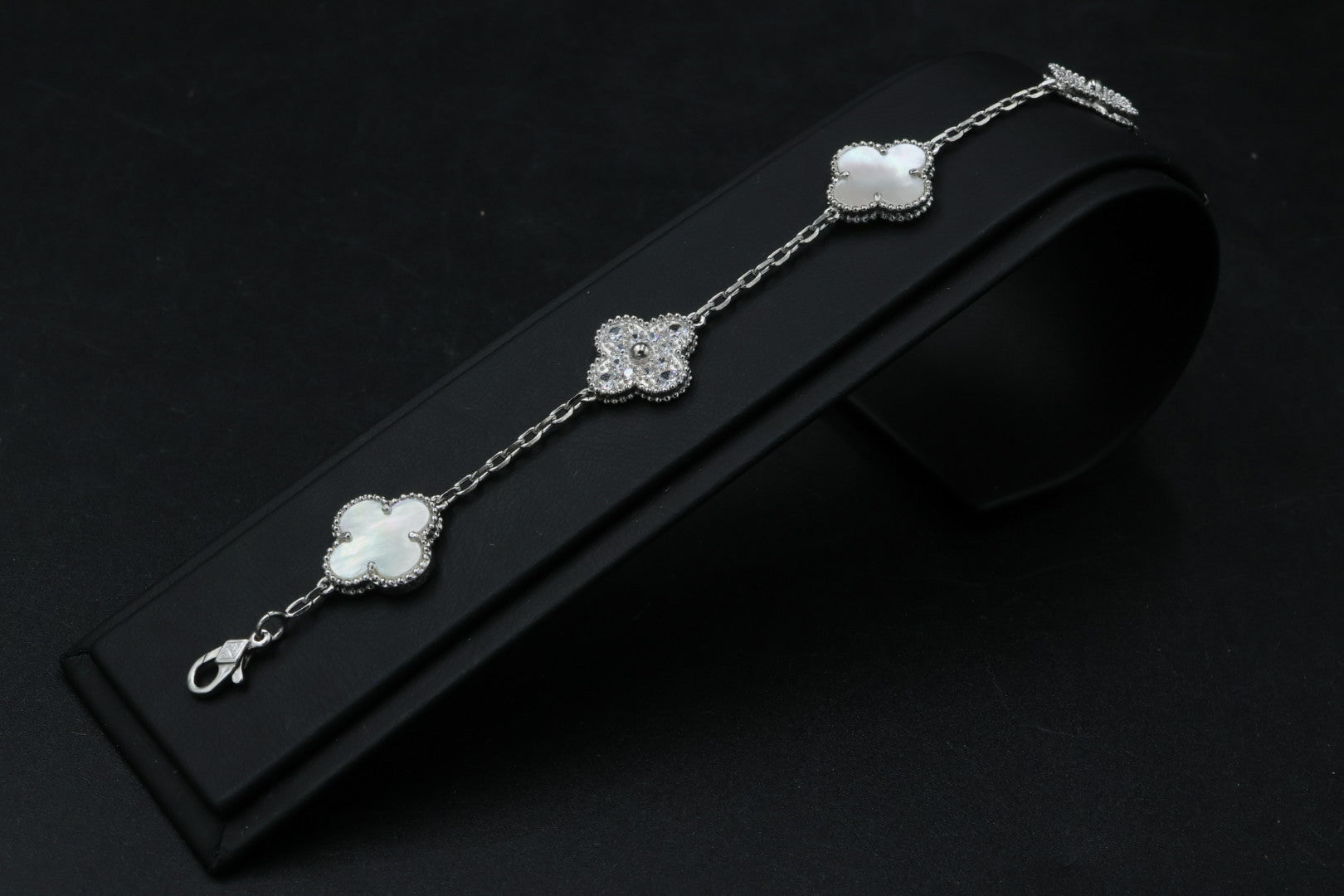 Pulsera VCA Plata .925 1:1 Vintage Alhambra, 5 Motivos Nácar- Diamonds.