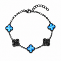 Pulsera Trébol Azul Rey Mármol- Zirconias Negras.