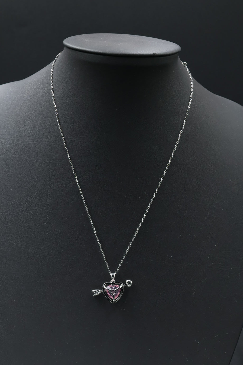 Collar con dije de Corazón Zirconia Rosa - Silver.