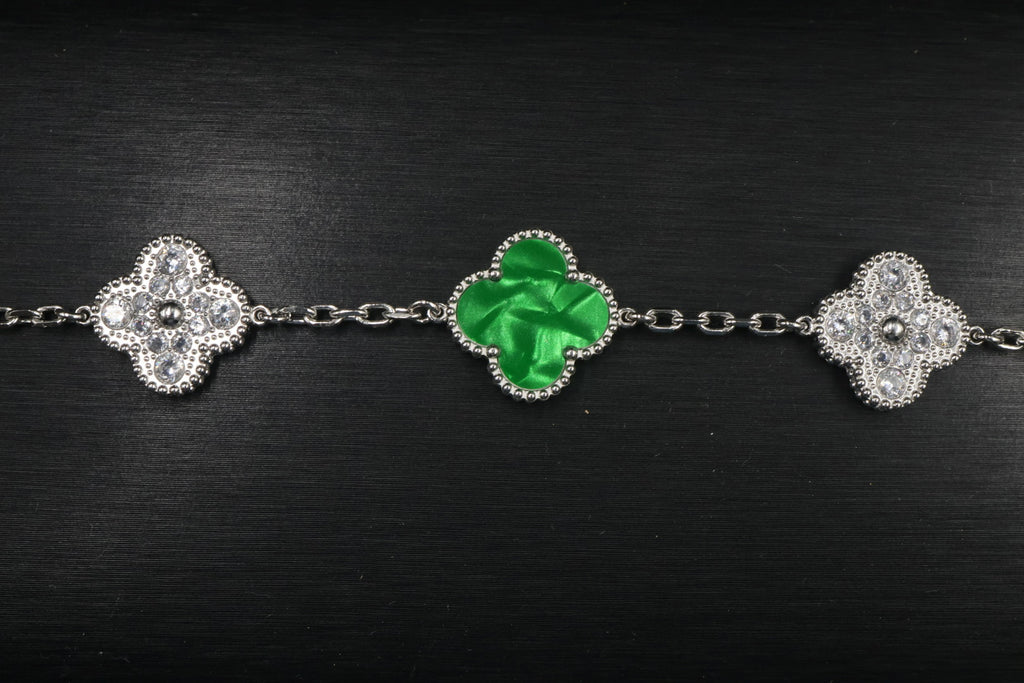 Pulsera Trébol 15 mm Mármol Verde con Zirconias