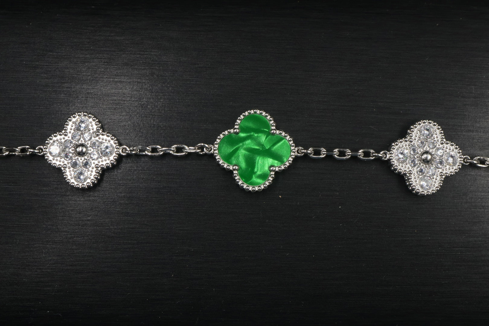 Pulsera Trébol 15 mm Mármol Verde con Zirconias