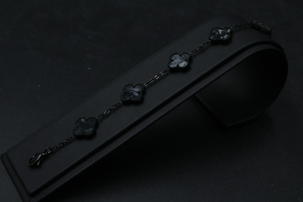 Pulsera Negra Trébol 13 mm Mármol - Negro.