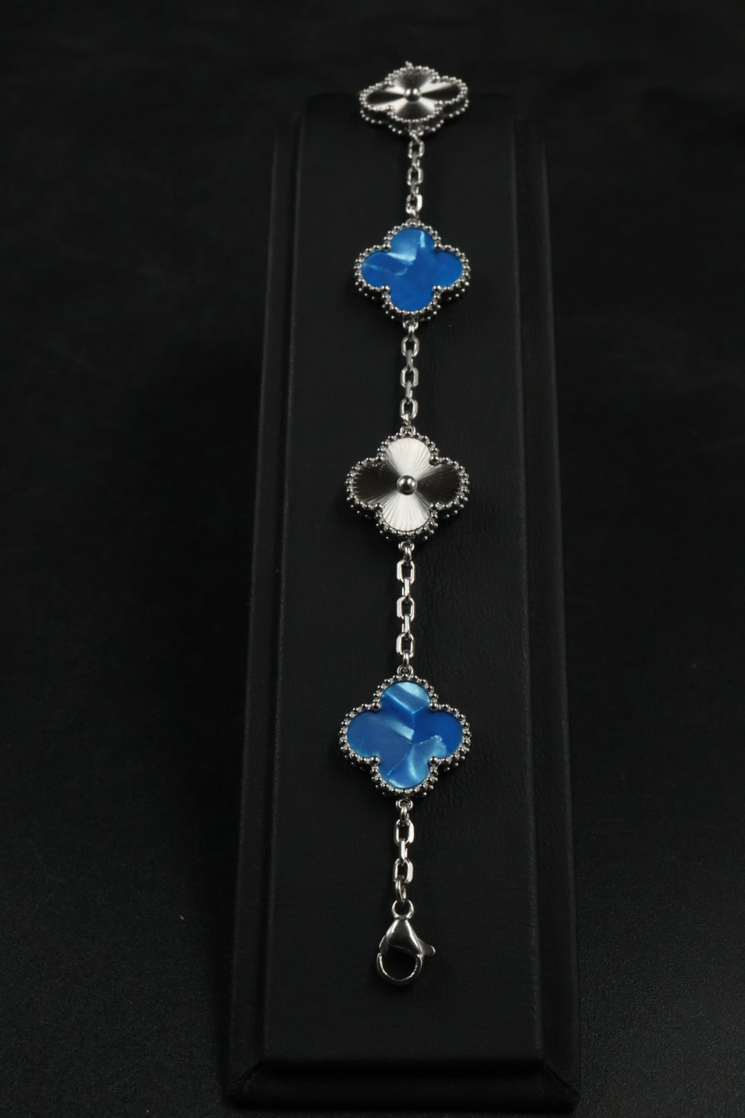 Pulsera Trébol Azul Rey Mármol- Láser Plateado.