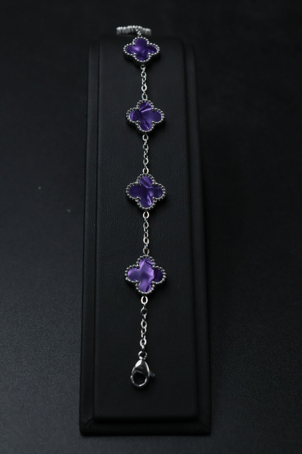 Pulsera Plateada Trébol 13 mm Mármol - Morado.