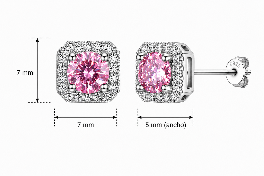 Aretes en Plata 925 Perfect Box - Moissanita Pink 0.5 ct.