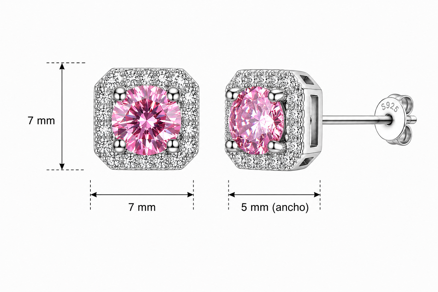 Aretes en Plata 925 Perfect Box - Moissanita Pink 0.5 ct.