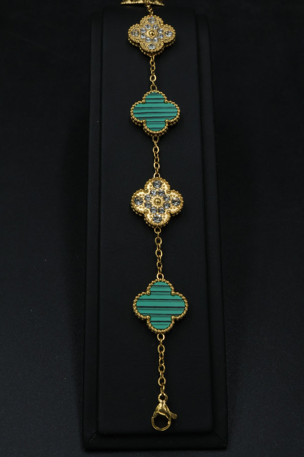 Pulsera Trébol 15 mm con Zirconias 3 en 1 Dorado - Verde