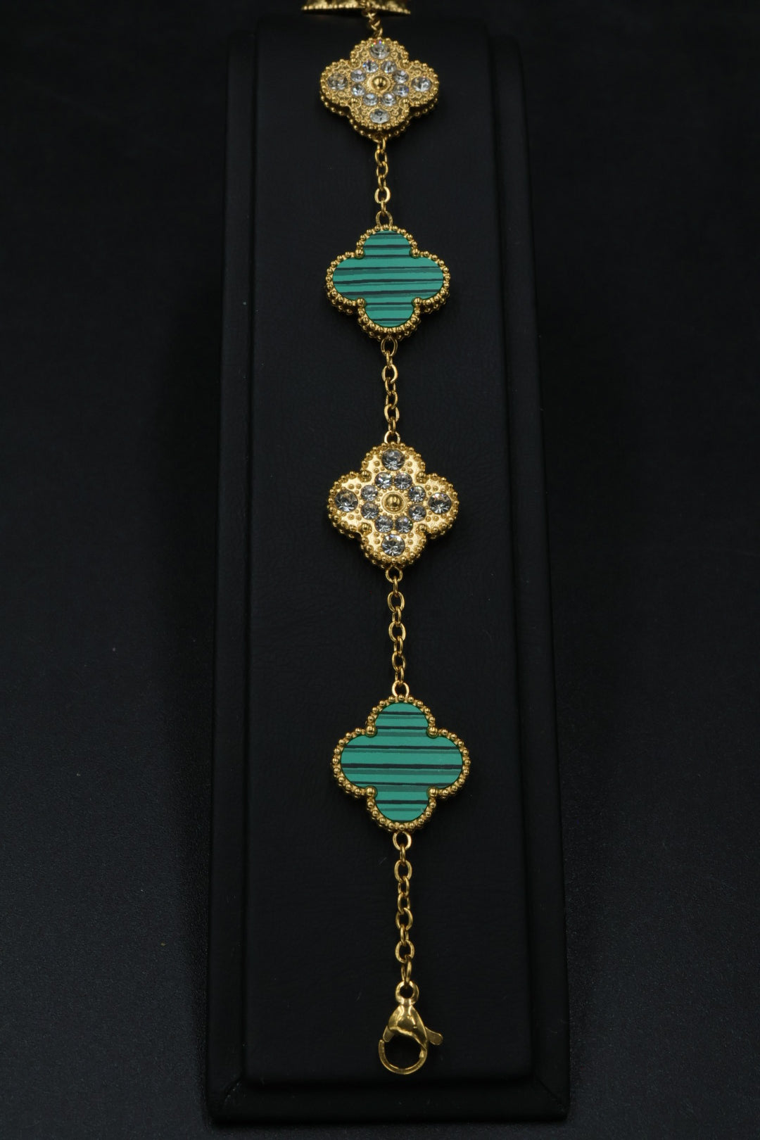 Pulsera Trébol 15 mm con Zirconias 3 en 1 Dorado - Verde