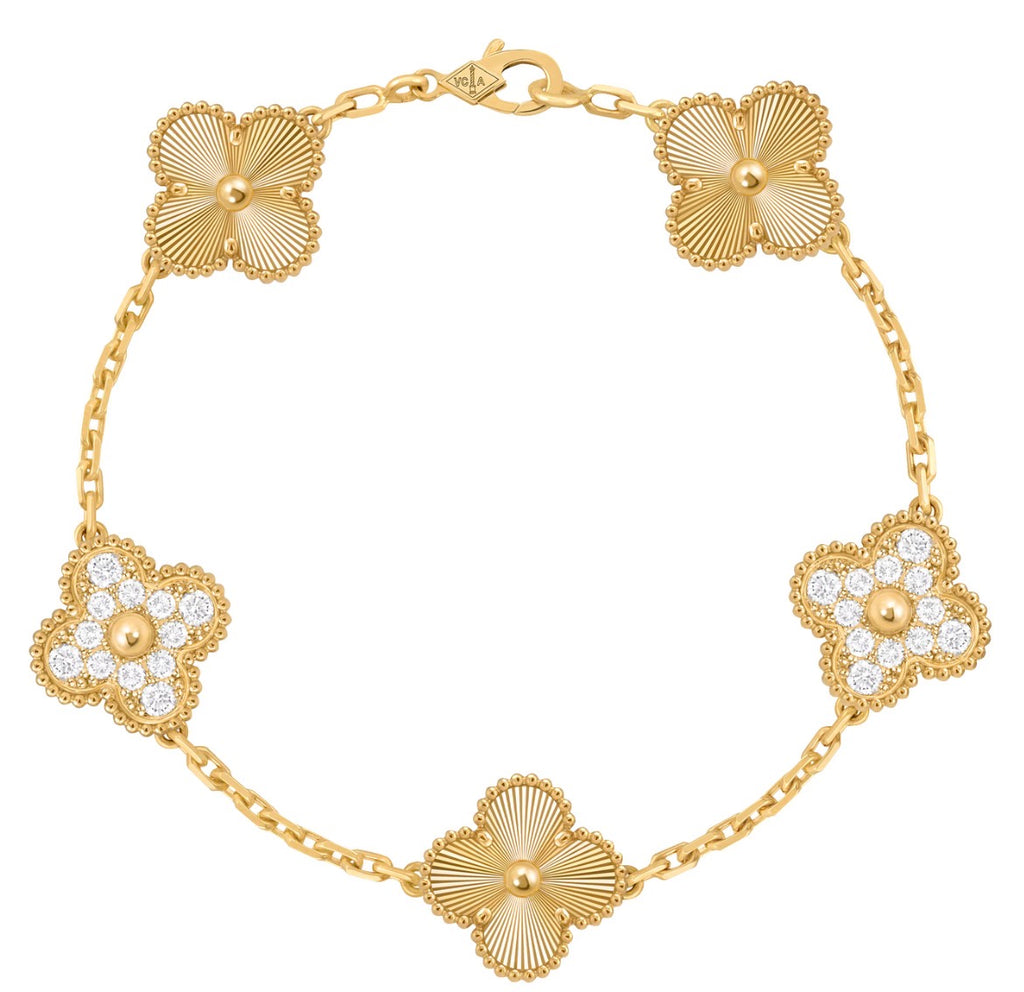 Pulsera VCA Alhambra 1:1 Gold Guilloché - Diamonds