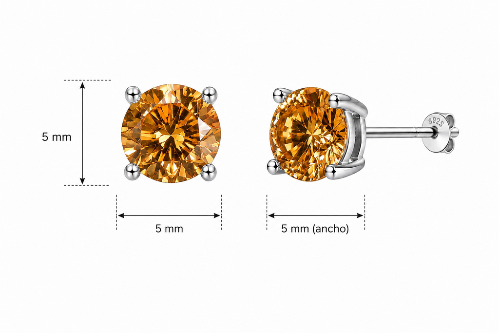Aretes Plata .925 - Moissanita Champagne 0.5 ct.