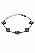 Pulsera Negra Trébol 13 mm Mármol - Blanco.