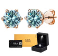 Aretes Plata .925 Baño de Oro Rosa - Moissanita Blue 0.5 ct.