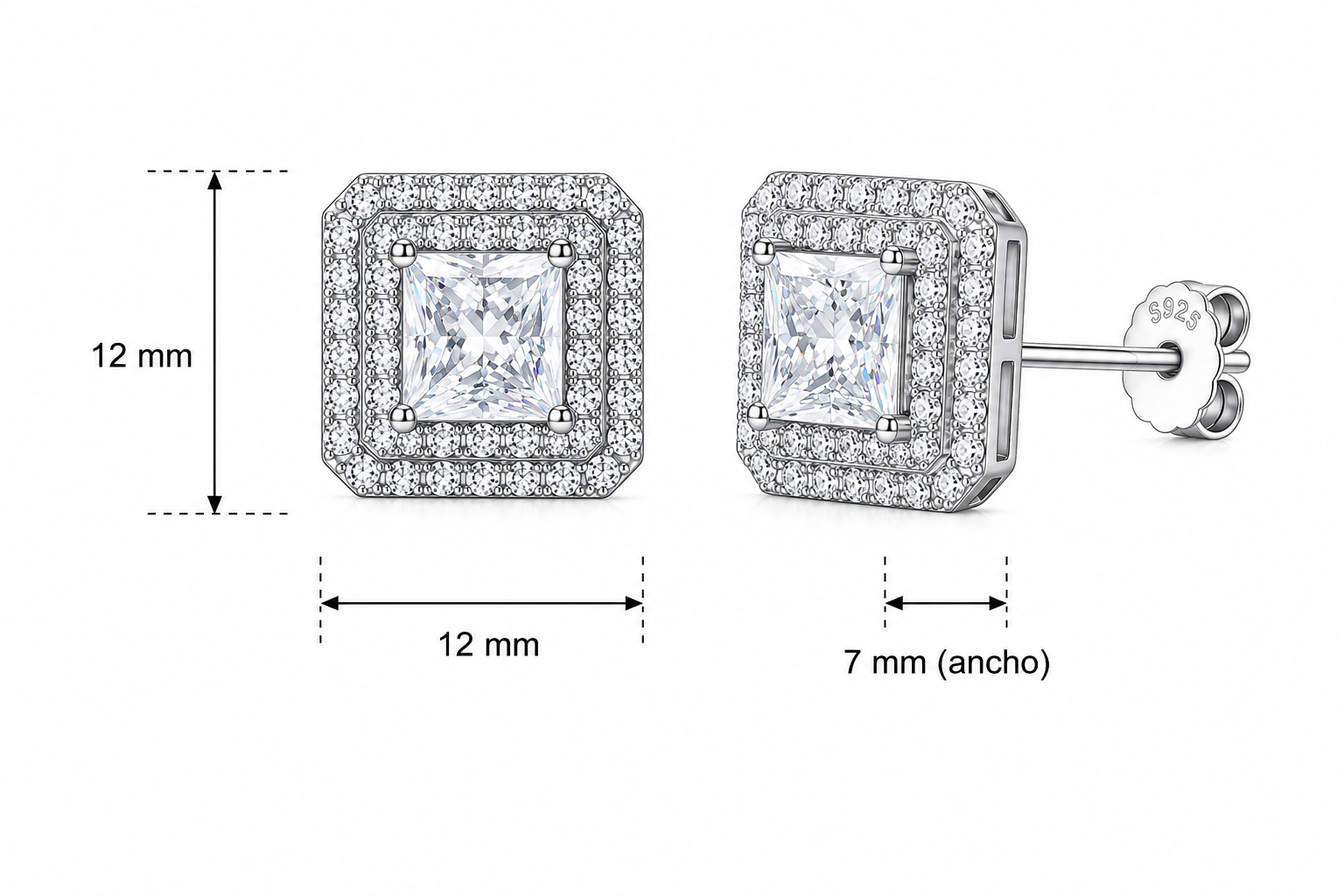 Aretes en Plata 925 Full Double Box Silver - Moissanita.