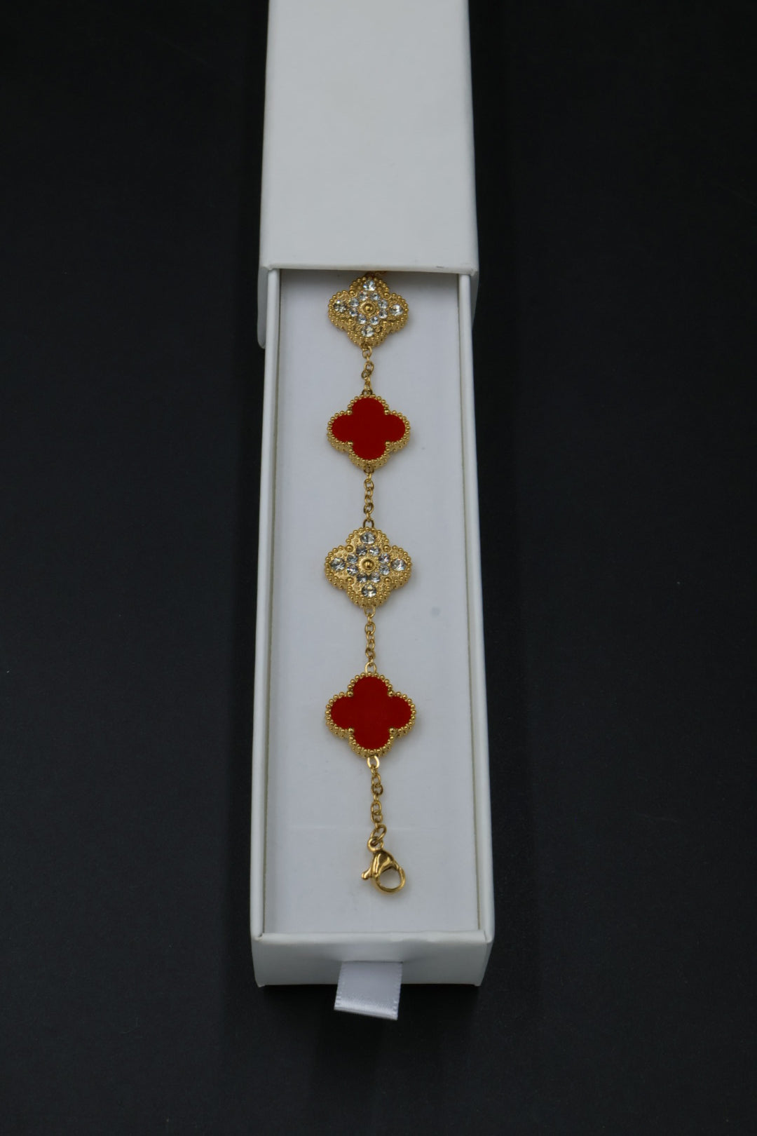 Pulsera Trébol 15 mm con Zirconias 3 en 1 Dorado - Rojo