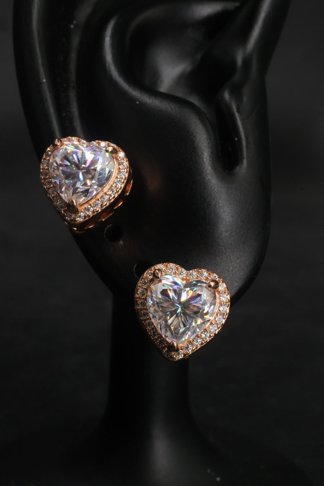 Aretes en Plata 925 Corazón Rose Gold - Moissanita.