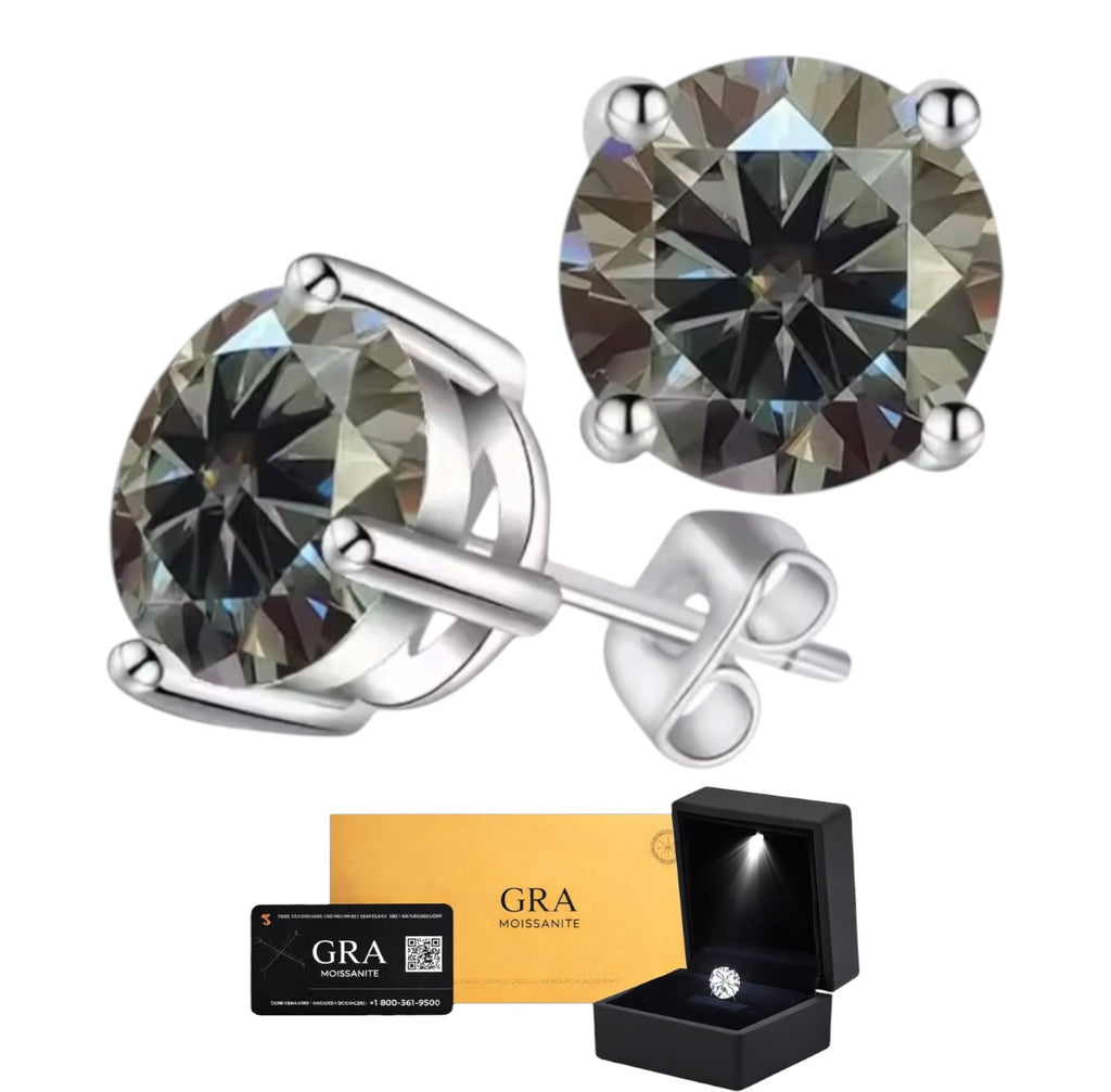Aretes Plata .925 - Moissanita Gray 0.3 ct.