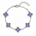 Pulsera Trébol Plateado - Zirconias Azules.