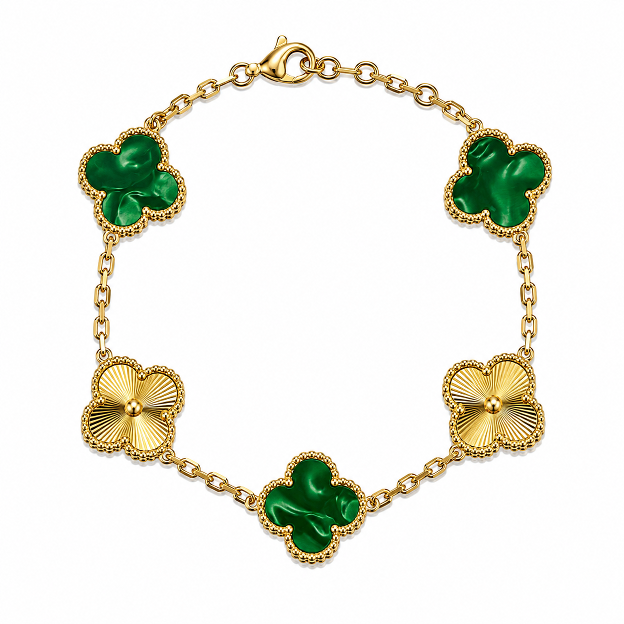 Pulsera Trébol Verde Mármol- Láser Dorado.