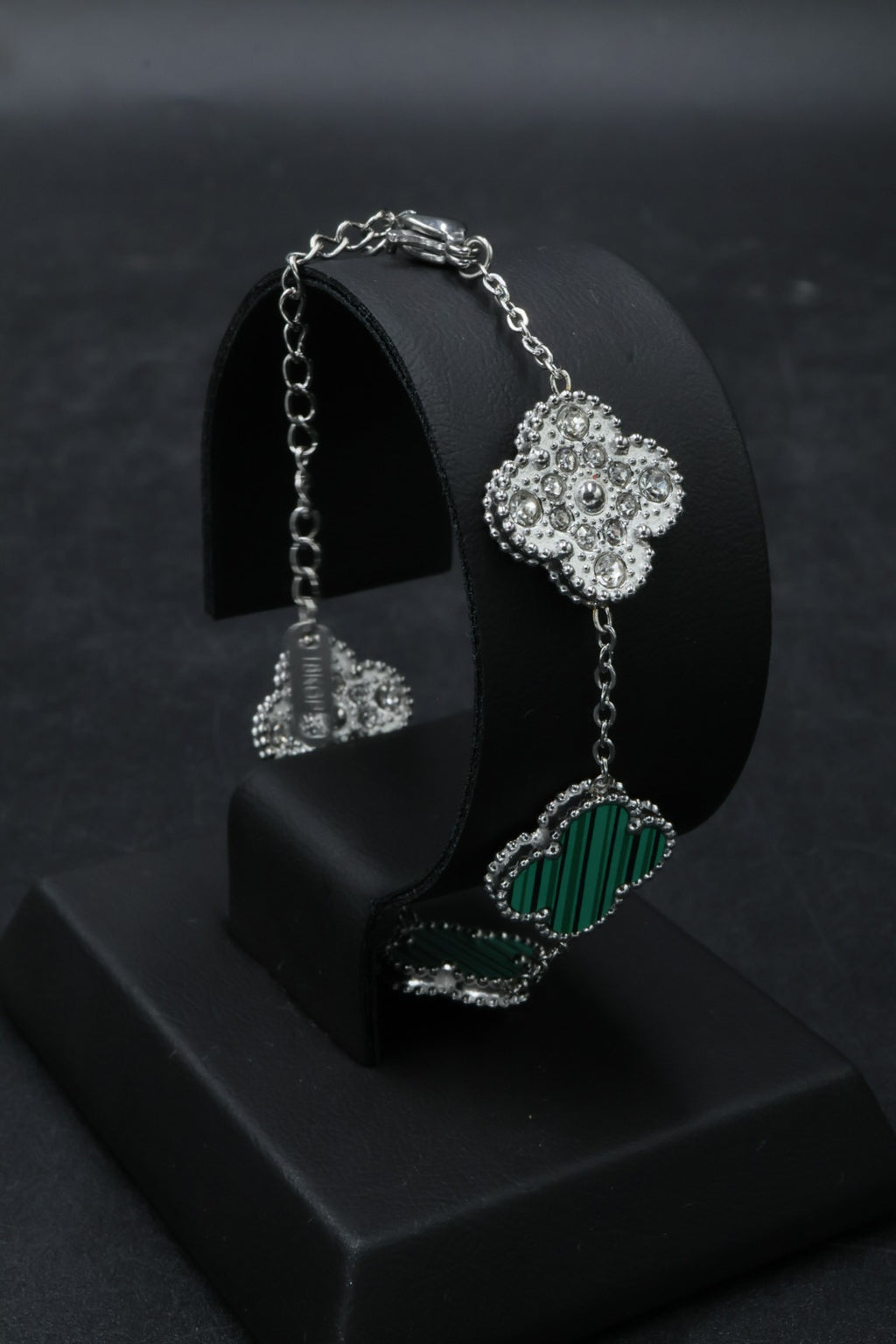 Pulsera Trébol 15 mm con Zirconias 3 en 1 Plateado - Verde