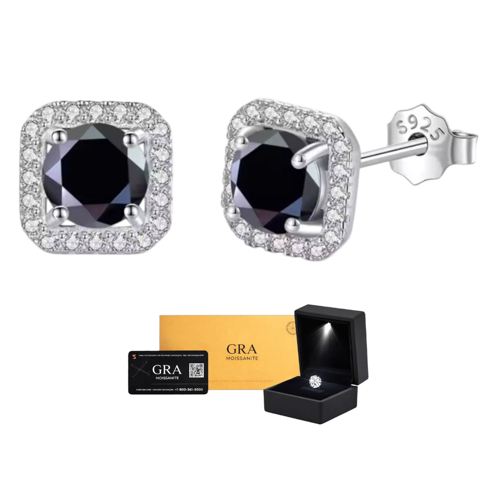 Aretes Box Plata .925 - Moissanita Black 0.5 ct.