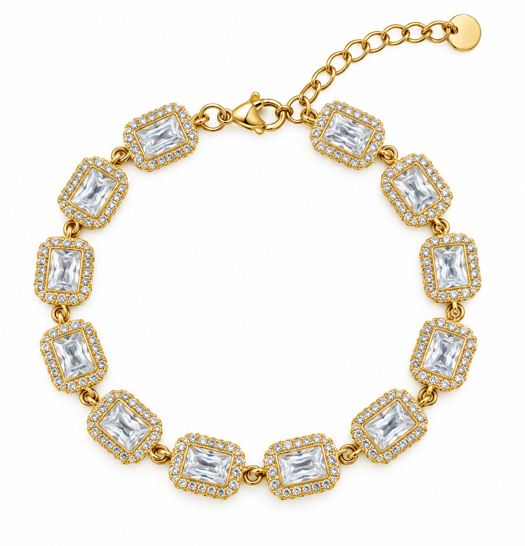 Pulsera de Eslabones Rectangulares con Zirconias Baguette AI316L