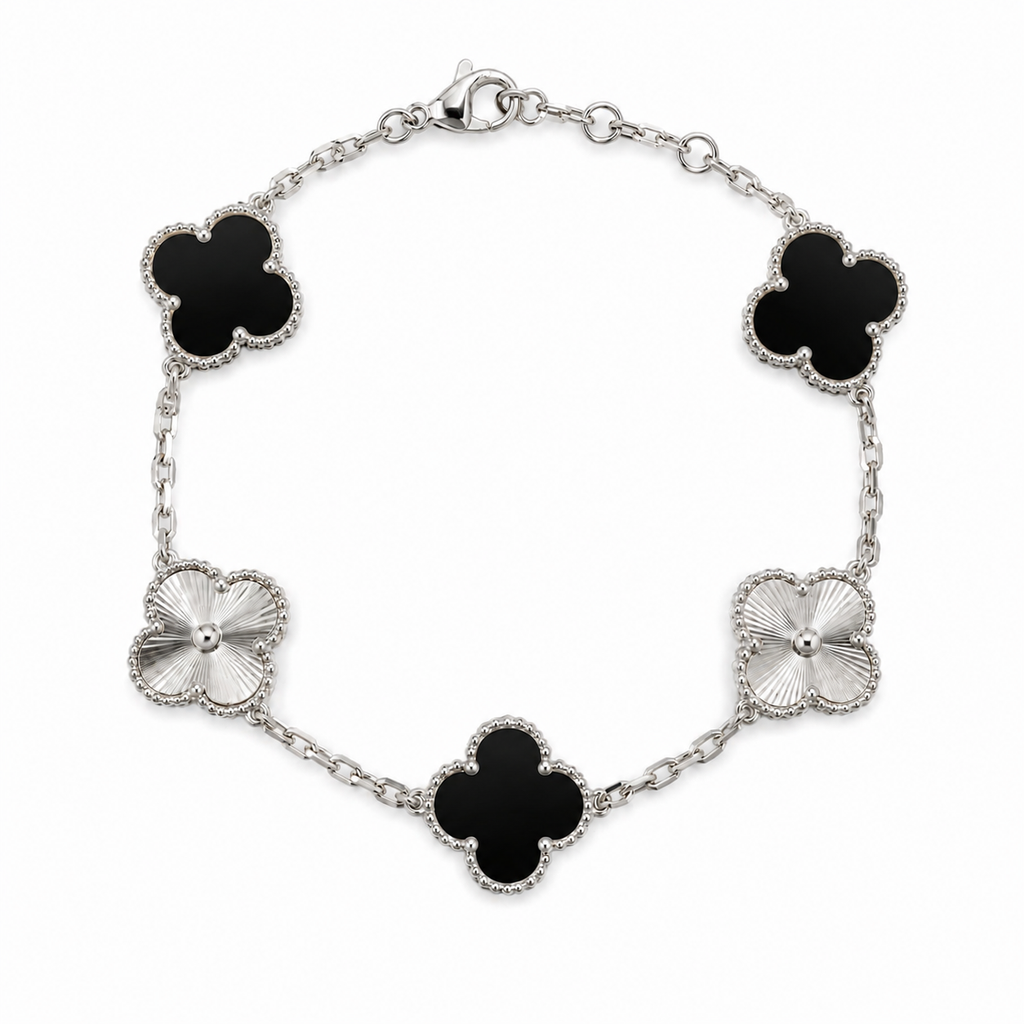 Pulsera Trébol Negro - Láser Plateado.