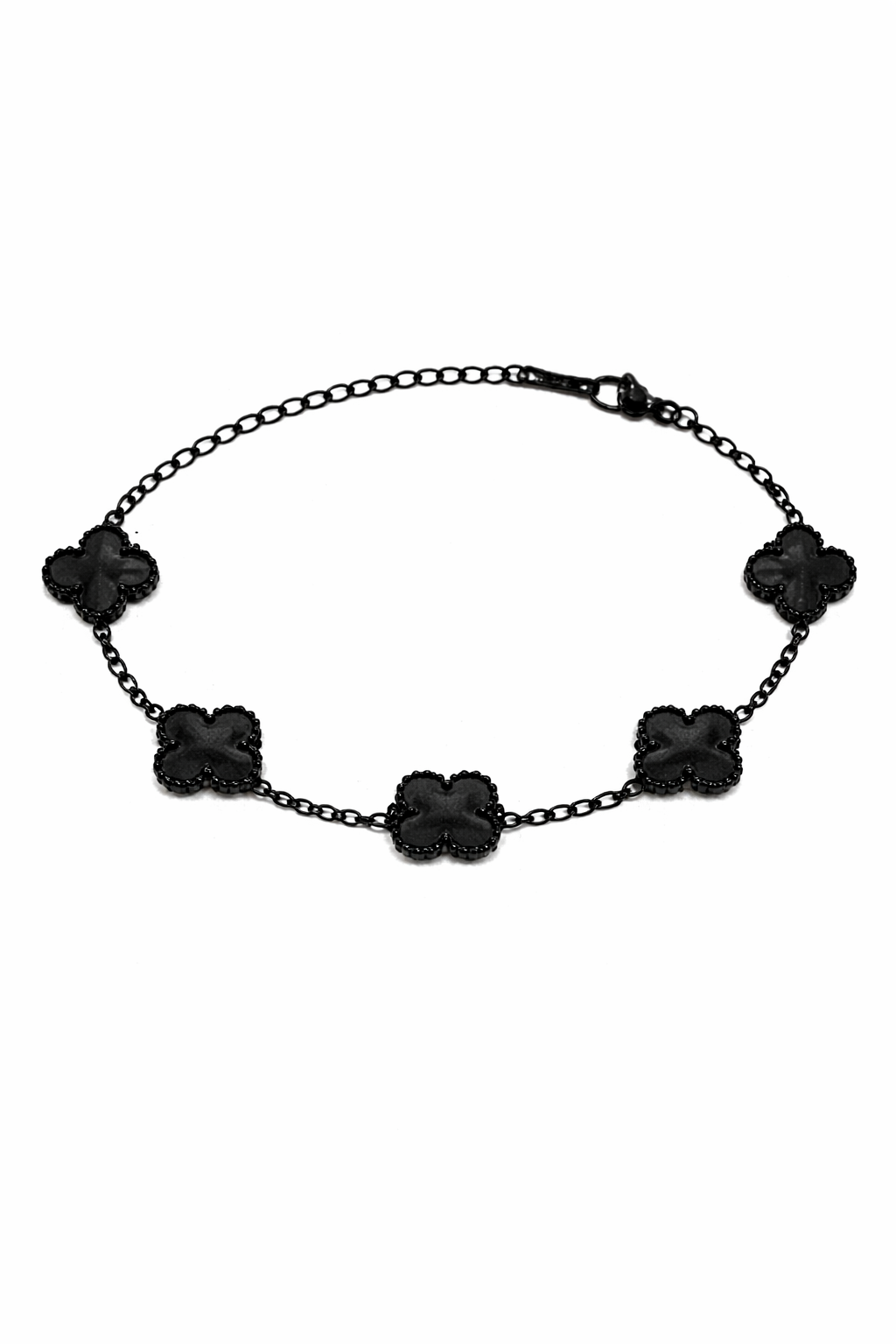 Pulsera Negra Trébol 13 mm Mármol - Negro.