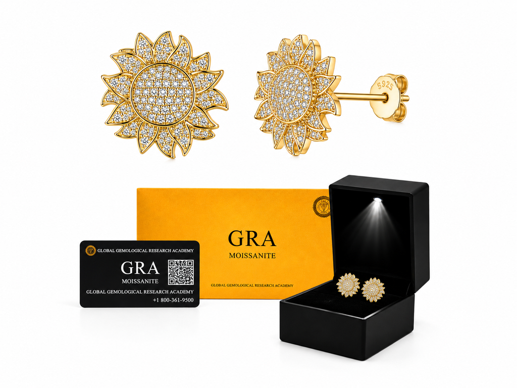 Aretes en Plata 925 Sol Gold - Moissanita.