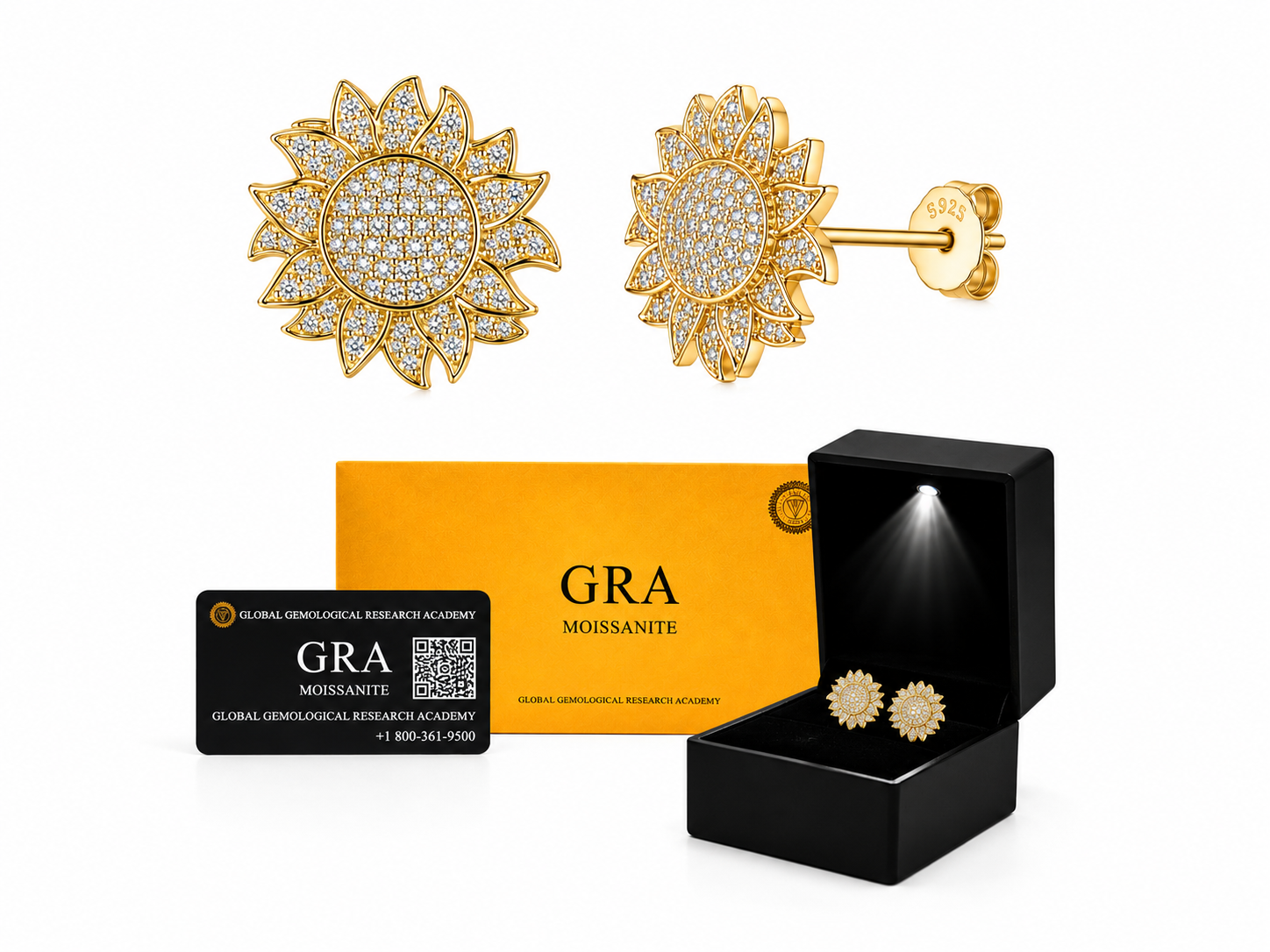 Aretes en Plata 925 Sol Gold - Moissanita.