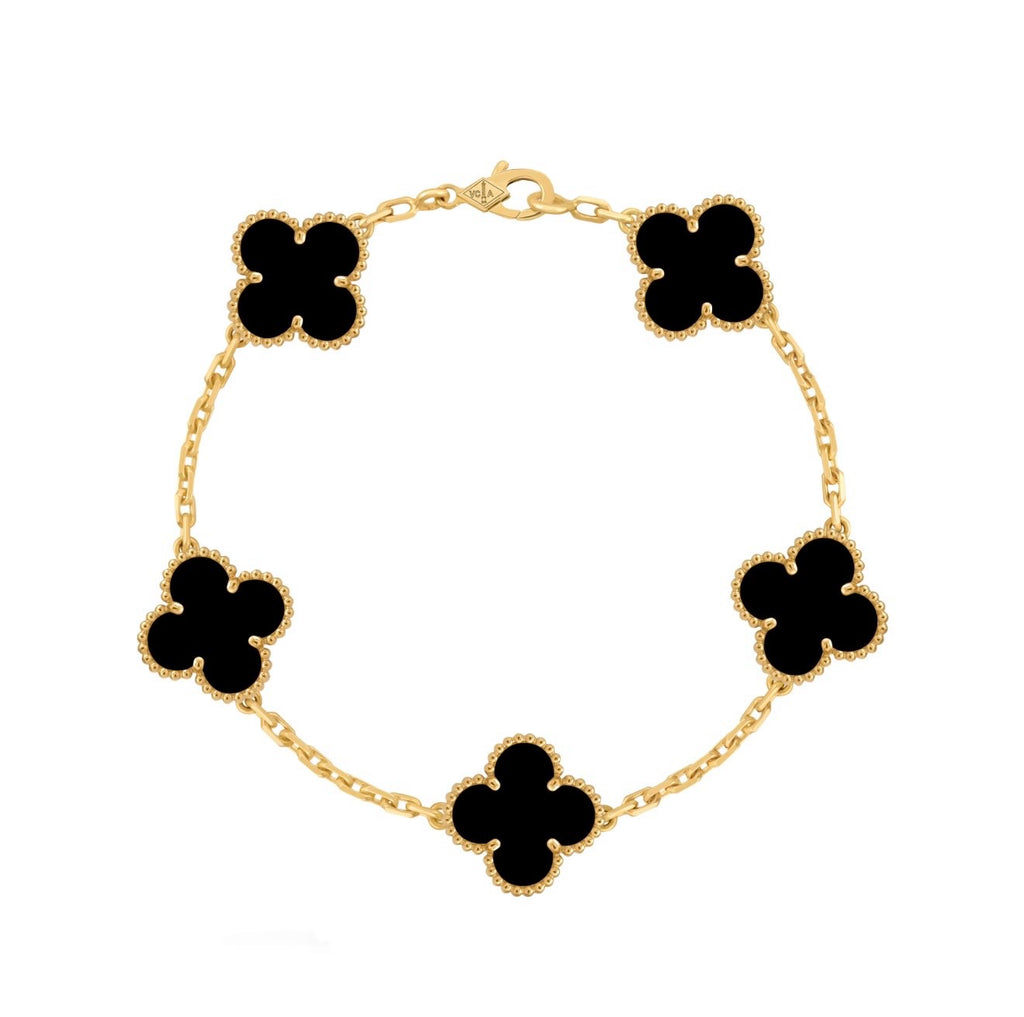 Pulsera VCA Plata .925 1:1 Vintage Alhambra, 5 Onyx / Gold