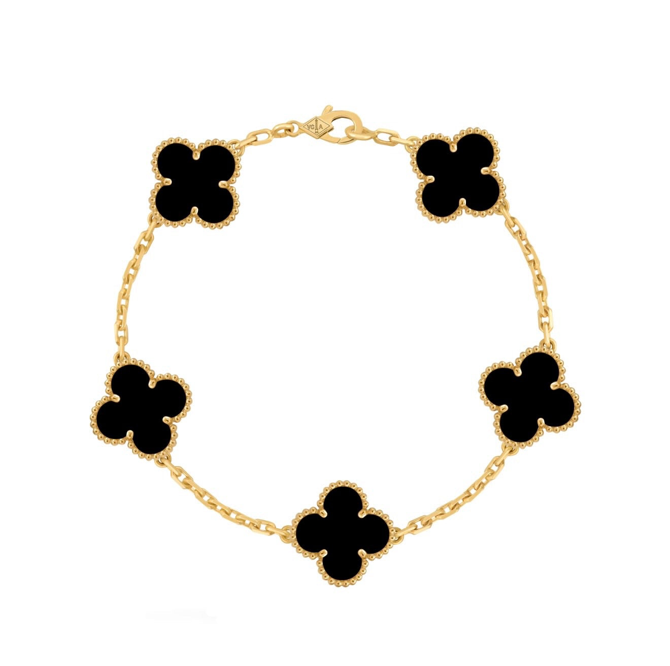 Pulsera VCA Plata .925 1:1 Vintage Alhambra, 5 Onyx / Gold