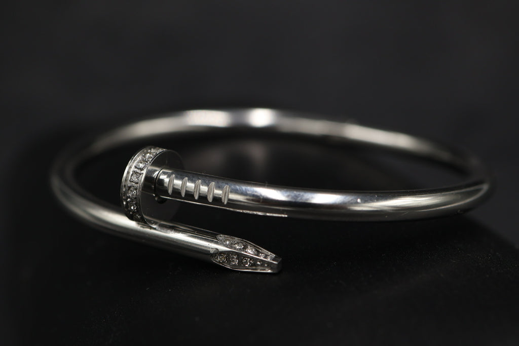Pulsera Brazalete Clavo Drill - Plateado Zirconias.